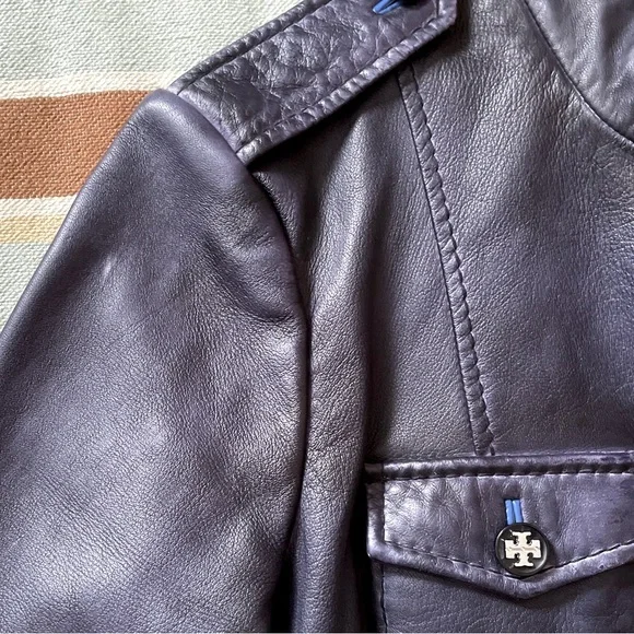 Tory Burch | Sgt Pepper Jacket in Indigo Leather, Sz 4-6 (tagged 6)… - Picture 7 of 9
